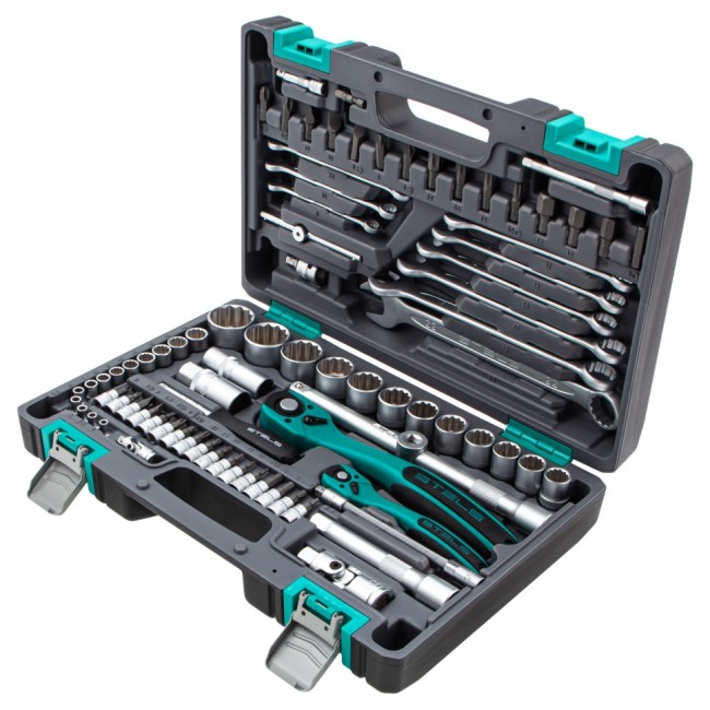 Набор инструментов 1/2", 1/4" 12 гранные головки 82 предмета Stels Набор инструментов 1/2", 1/4" 12 гранные головки 82 предмета Stels