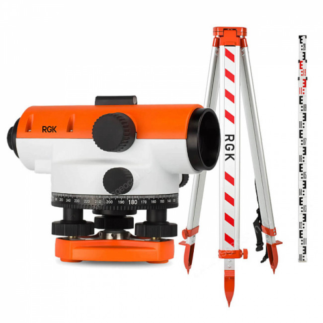 Комплект оптический нивелир RGK C-20 с поверкой + штатив S6-N + рейка AMO S3