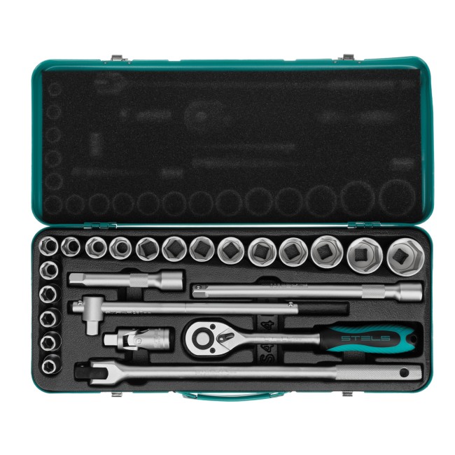 Набор торцевых головок с трещоткой 1/2", 24 предмета Stels