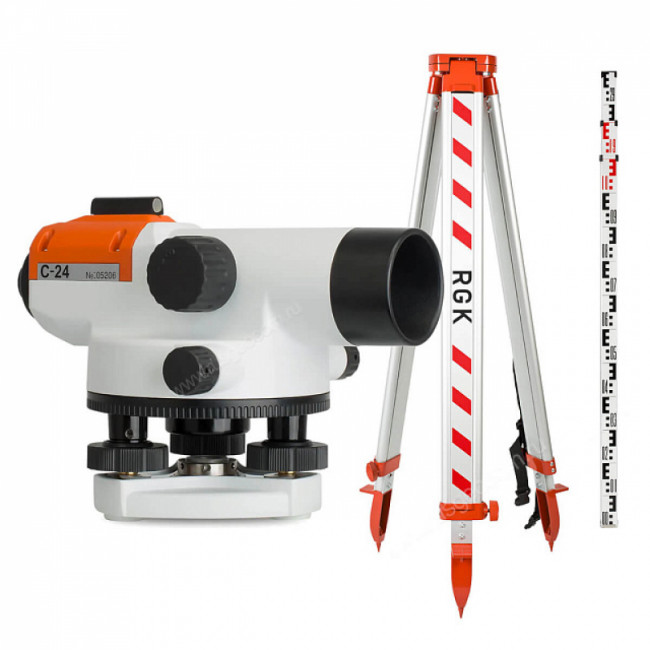 Комплект оптический нивелир RGK C-24 + штатив S6-N + рейка AMO S5 Комплект оптический нивелир RGK C-24 + штатив S6-N + рейка AMO S5