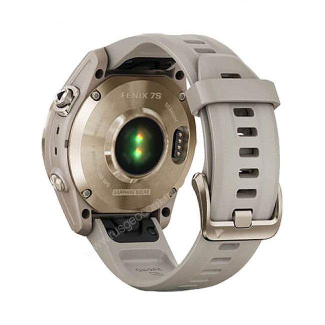 Часы Garmin Fenix 7S Sapphire Solar титановый кремово-золотой с светло-песочным силиконовым ремешком