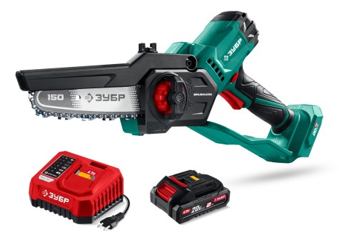 Мини-пила цепная аккумуляторная ПЦБ-2015-21 ЗУБР 20 В, 150 мм шина, 1 АКБ LMS (2 Ач)