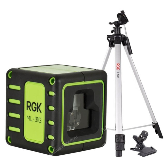 Комплект: лазерный уровень RGK ML-31G с калибровкой + штатив RGK F170, кронштейн RGK K-5
