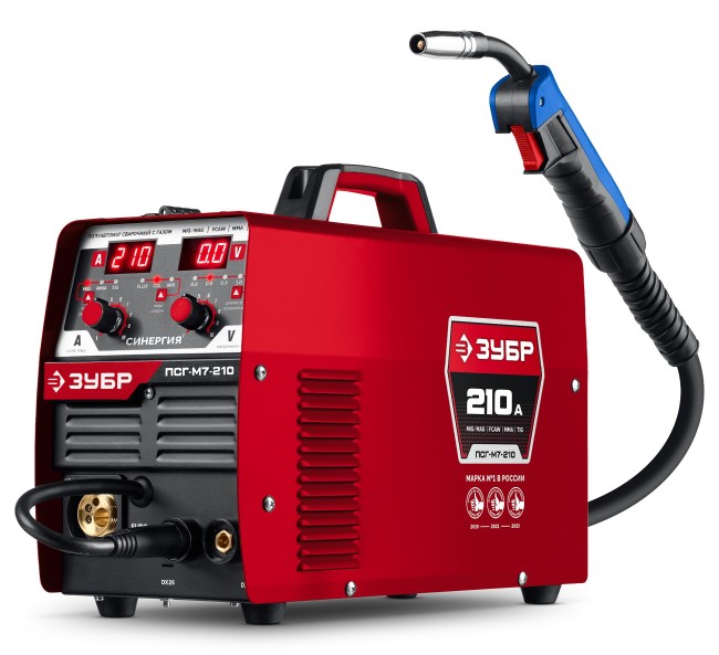 Полуавтомат сварочный, с газом / без газа ПСГ-М7-210 ЗУБР СИНЕРГИЯ, MIG / MAG, FCAW, MMA, TIG, 210 А