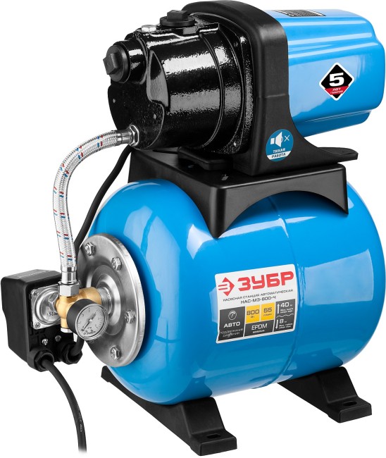Автоматическая насосная станция НАС-М3-800-Ч ЗУБР 800 Вт, бак 20 л, чугунный корпус Автоматическая насосная станция НАС-М3-800-Ч ЗУБР 800 Вт, бак 20 л, чугунный корпус