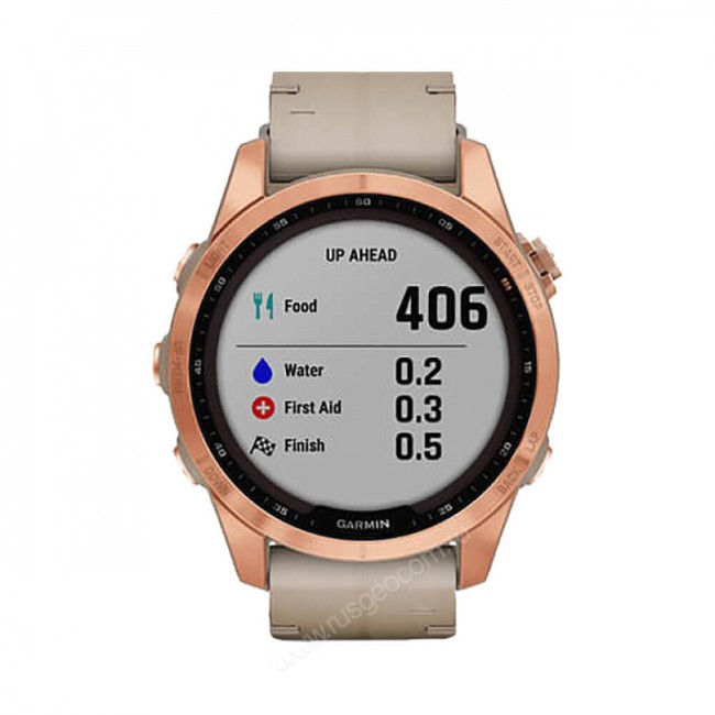 Часы Garmin Fenix 7S Sapphire Solar титановый цвета розовое золото с песчаным кожаным ремешком