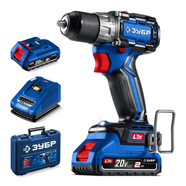 Бесщеточная дрель-шуруповерт ПРОФЕССИОНАЛ DB-50-22 ЗУБР КОМПАКТ -2 20 В, 50 Н·м, 2 АКБ LMS (2 А·ч)