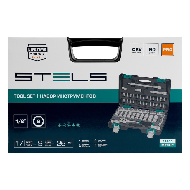 Набор инструментов, 1/2", CrV 60 предметов Stels