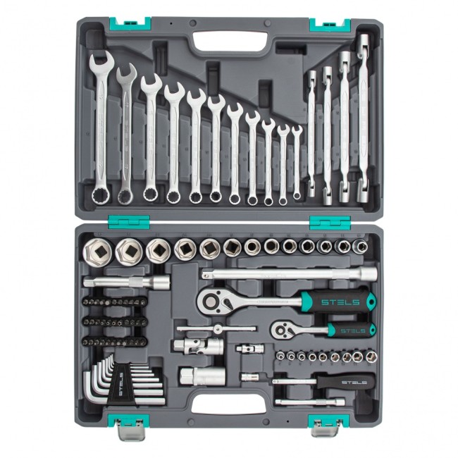 Набор инструментов 1/2", 1/4", CrV 88 предметов Stels Набор инструментов 1/2", 1/4", CrV 88 предметов Stels
