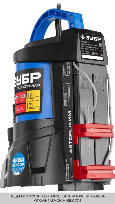 Дренажный насос с минимальным уровнем откачки Профессионал НПЧ-Т7-250 ЗУБР АкваСенсор 250 Вт
